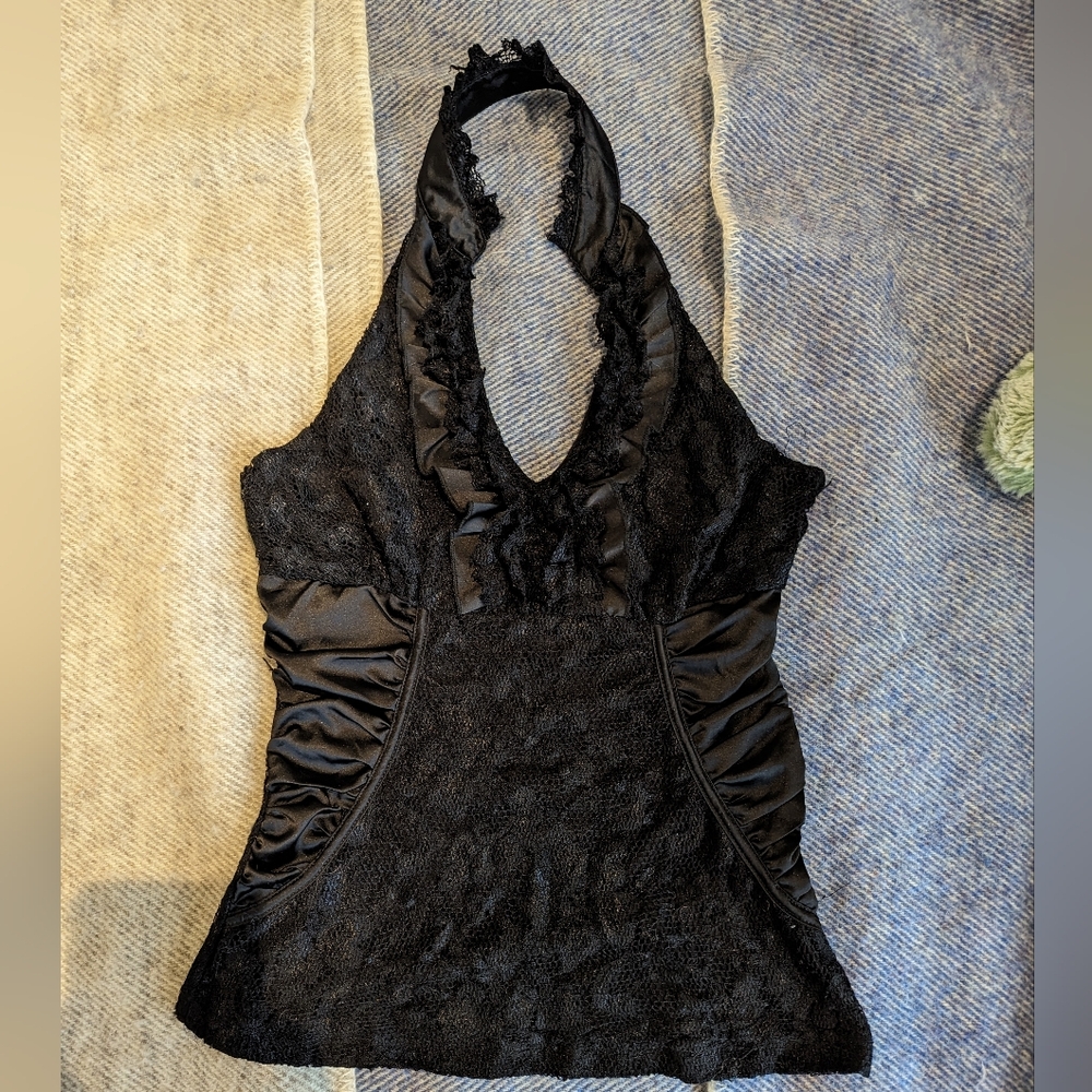 Black Lace Halter Tank Top - Women